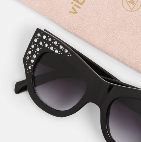 Black Embellished Thick Cat Eye Sunglasses - Picture 4 of 7